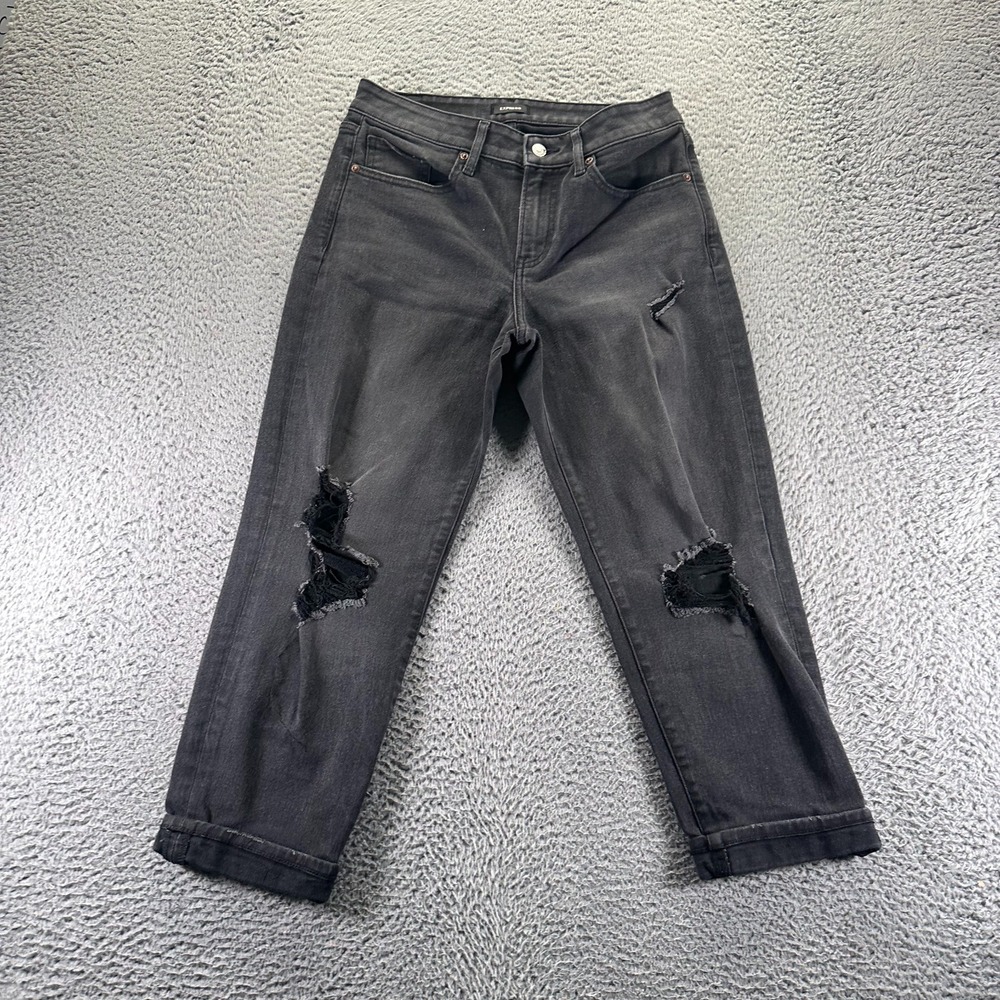 Express Jeans Womens 6 Black Cotton Denim Boyfriend‎ Straight Mid Rise Workwear